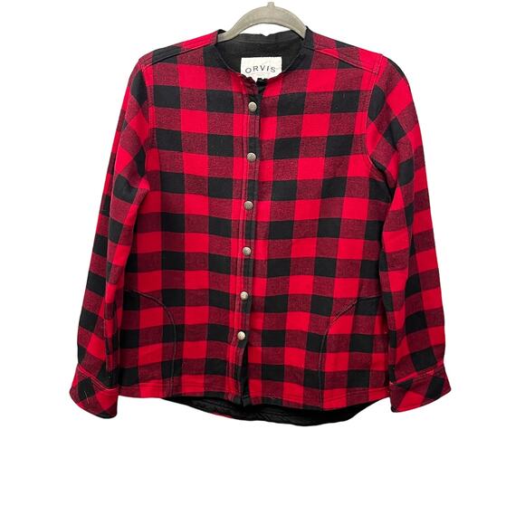 Orvis Fleece Lined Flannel Top Womens Small‎ Buffalo Plaid Shacket Shirt Jacket - Picture 1 of 8